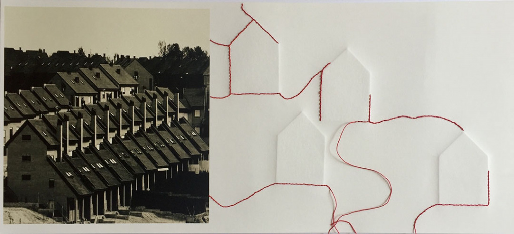 ASENTAMIENTO 2. Grabado gofrado hilo e imagen digital sobre papel Hahnemühle 350 g 55×24 cm / SETTLEMENT 2. Thread embossed engraving and digital image on Hahnemühle paper 350 g 55×24 cm