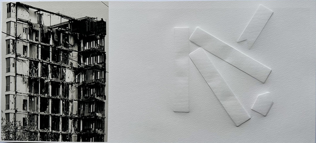 HERIDA, BAJO LA PIEL DE LO HABITADO Grabado gofrado e imagen digital sobre papel Canson Infinity Velin Museum 350 g 55×24 cm / WOUND, UNDER THE SKIN OF THE INHABITED Embossed engraving and digital image on Canson Infinity Velin Museum paper 350 g 55×24 cm