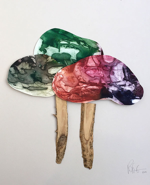 BOSQUE SENSORIAL Grabado técnica mixta (estampación de tres planchas de carborundum y punta seca, madera de boj, sobre papel hecho a mano) 50X50 cm / SENSORY FOREST Mixed technique engraving (printing of three carborundum plates and drypoint, boxwood, on handmade paper) 50X50 cm