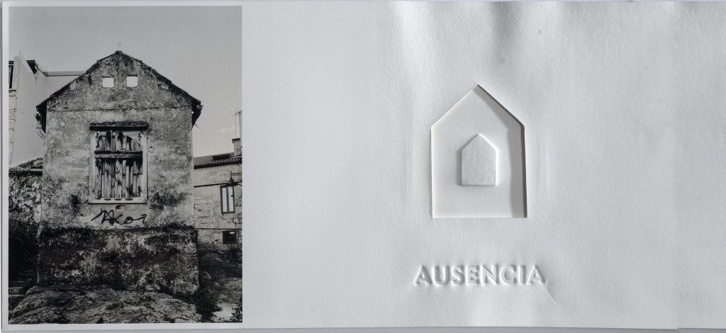 AUSENCIA Grabado gofrado e imagen digital sobre papel Canson Infinity Velin Museum 350 g 55×24 cm / EMPTY PLACE Embossed engraving and digital image on Canson Infinity Velin Museum paper 350 g 55×24 cm